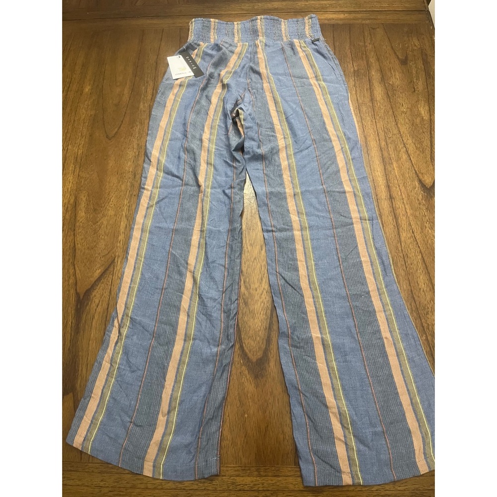 ONeill Johnny Stripe Blue Wide Leg Smocked Waist Beach Pants HO2409001 Small